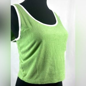 JUNIORS SCOOP NECK GREEN TERRY CLOTH TANK TOP